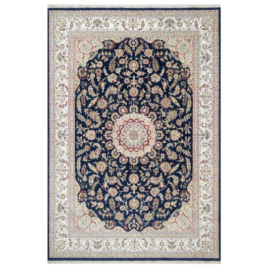 Fine Oriental Wool & Silk Hand Knotted Rug Blue White 9.8X14.1 -O090899