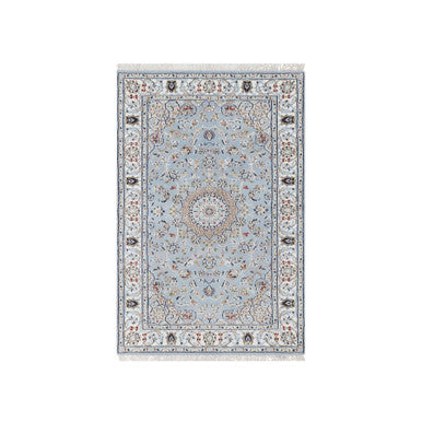 Fine Oriental Wool & Silk Hand Knotted Rug Blue White 3.0X5.2 -O090904