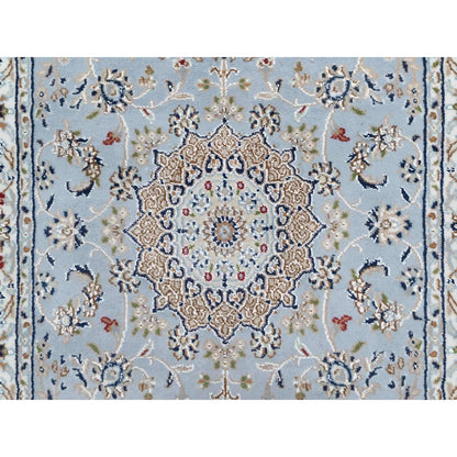 Fine Oriental Wool & Silk Hand Knotted Rug Blue White 3.0X5.2 -O090904