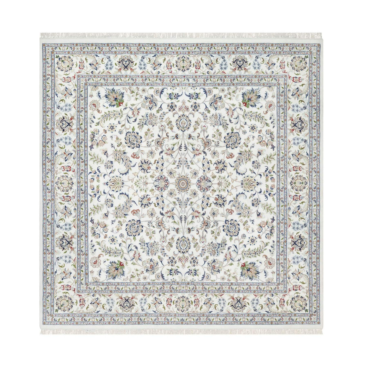 Fine Oriental Wool & Silk Hand Knotted Rug Ivory White 9.8X10.0 -O090906