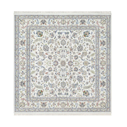 Fine Oriental Wool & Silk Hand Knotted Rug Ivory White 9.8X10.0 -O090906