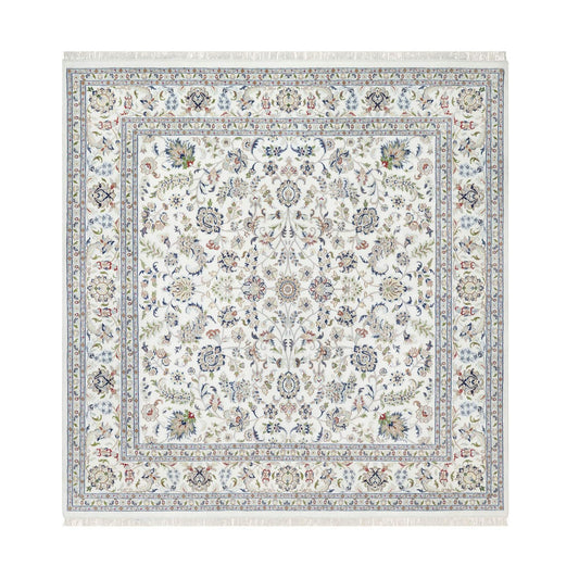 Fine Oriental Wool & Silk Hand Knotted Rug Ivory White 9.8X10.0 -O090906