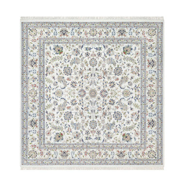 Fine Oriental Wool & Silk Hand Knotted Rug Ivory White 9.8X10.0 -O090906