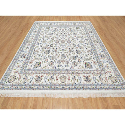 Fine Oriental Wool & Silk Hand Knotted Rug Ivory White 9.8X10.0 -O090906