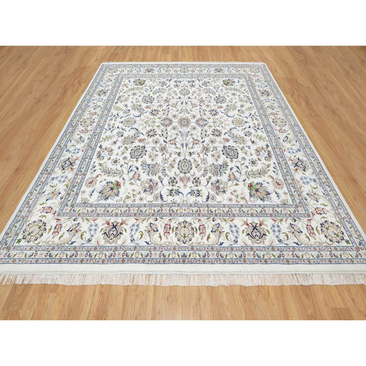 Fine Oriental Wool & Silk Hand Knotted Rug Ivory White 9.8X10.0 -O090906