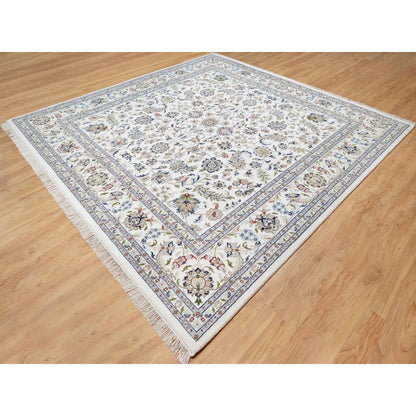 Fine Oriental Wool & Silk Hand Knotted Rug Ivory White 9.8X10.0 -O090906