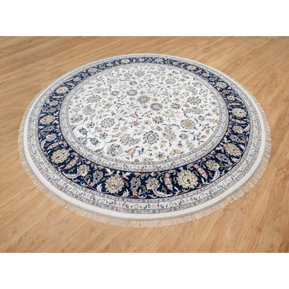 Fine Oriental Wool & Silk Hand Knotted Rug Ivory Blue 9.9X9.9 -O090907