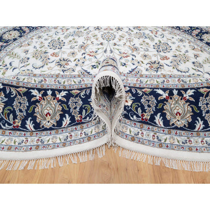 Fine Oriental Wool & Silk Hand Knotted Rug Ivory Blue 9.9X9.9 -O090907