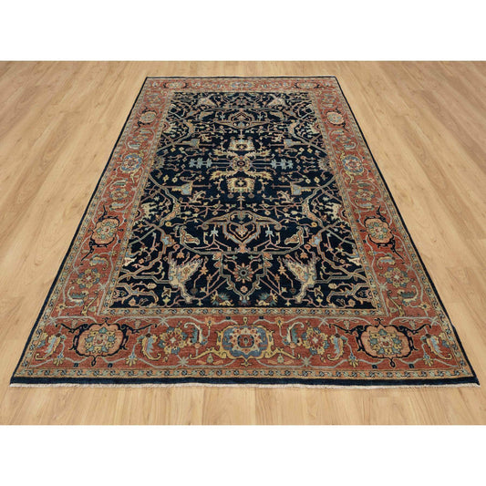 Heriz Wool Hand Knotted Rug Blue Red 6.1X8.10 -O090913