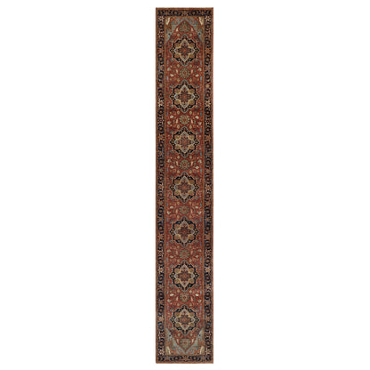 Heriz Wool Hand Knotted Rug Red Blue 2.6X16.0 -O090914
