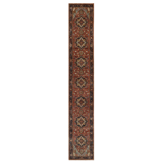 Heriz Wool Hand Knotted Rug Red Blue 2.6X16.0 -O090914