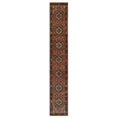 Heriz Wool Hand Knotted Rug Red Blue 2.6X16.0 -O090914