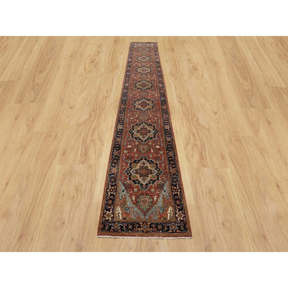 Heriz Wool Hand Knotted Rug Red Blue 2.6X16.0 -O090914