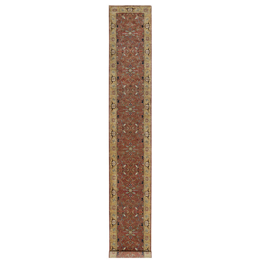 Heriz Wool Hand Knotted Rug Red Gold 2.7X18.2 -O090915