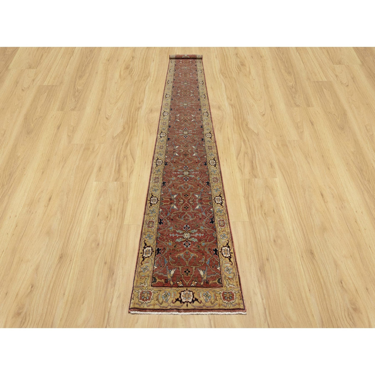 Red 2'7" x 18'2" Heriz Hand knotted Wool Rug - Sku: O090915