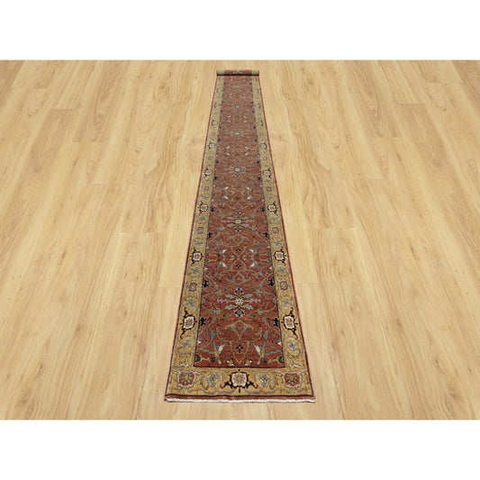 Heriz Wool Hand Knotted Rug Red Gold 2.7X18.2 -O090915