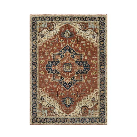Heriz Wool Hand Knotted Rug Red Blue 5.0X7.2 -O090919
