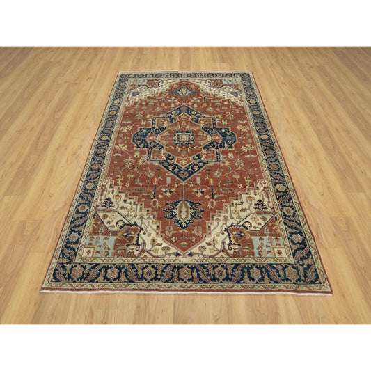 Heriz Wool Hand Knotted Rug Red Blue 5.0X7.2 -O090919
