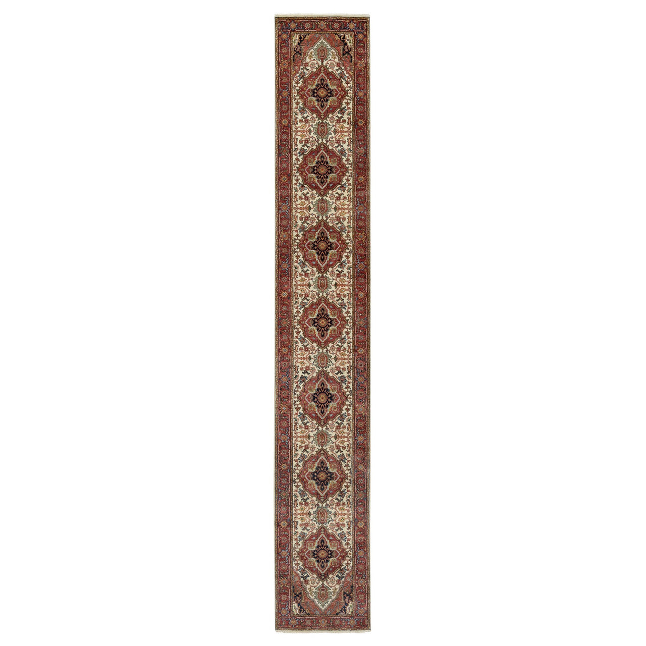 Ivory 2'6" x 16'1" Heriz Hand knotted Wool Rug - Sku: O090924