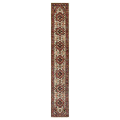 Heriz Wool Hand Knotted Rug Ivory Red 2.6X16.1 -O090924
