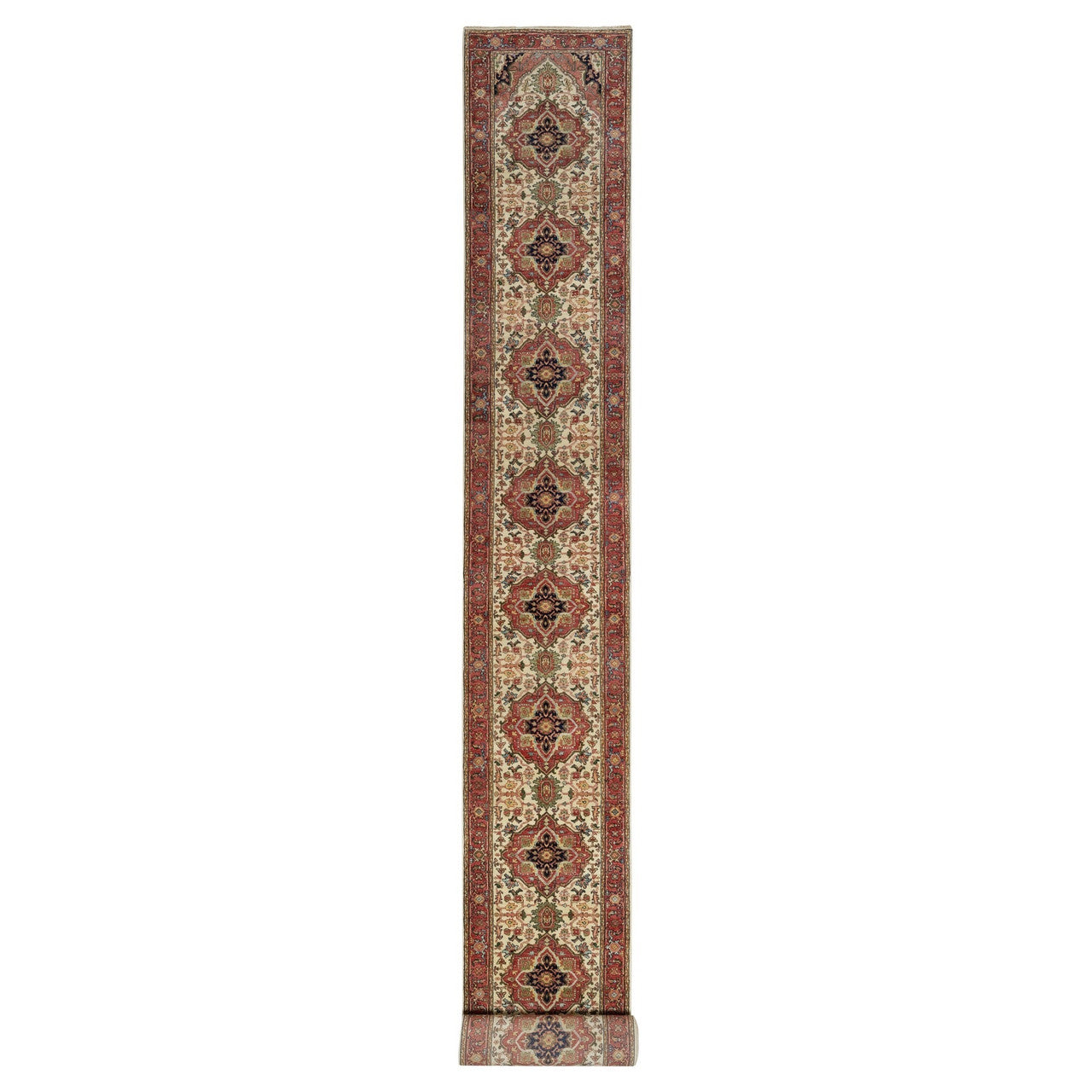 Ivory 2'8" x 28'1" Heriz Hand knotted Wool Rug - Sku: O090927