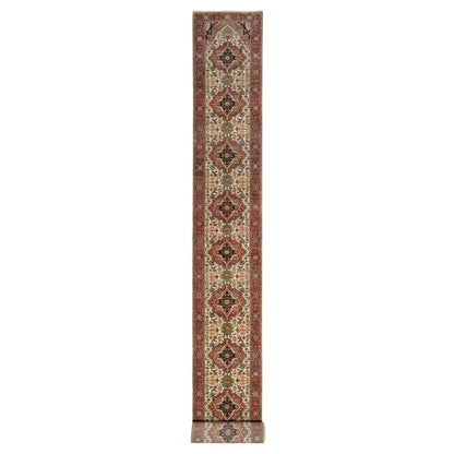 Heriz Wool Hand Knotted Rug Ivory Red 2.8X28.1 -O090927