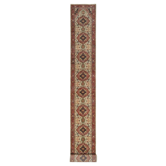Heriz Wool Hand Knotted Rug Ivory Red 2.8X28.1 -O090927