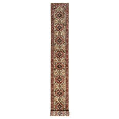 Heriz Wool Hand Knotted Rug Ivory Red 2.8X28.1 -O090927