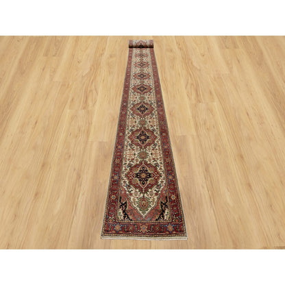 Heriz Wool Hand Knotted Rug Ivory Red 2.8X28.1 -O090927