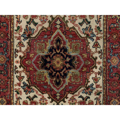 Heriz Wool Hand Knotted Rug Ivory Red 2.8X28.1 -O090927