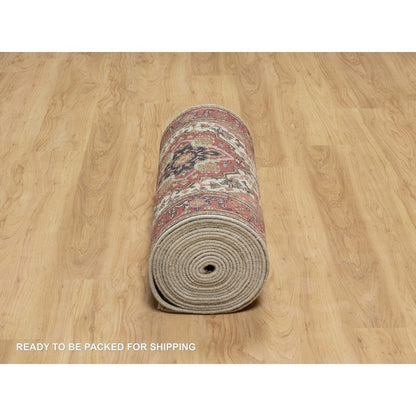 Heriz Wool Hand Knotted Rug Ivory Red 2.8X28.1 -O090927