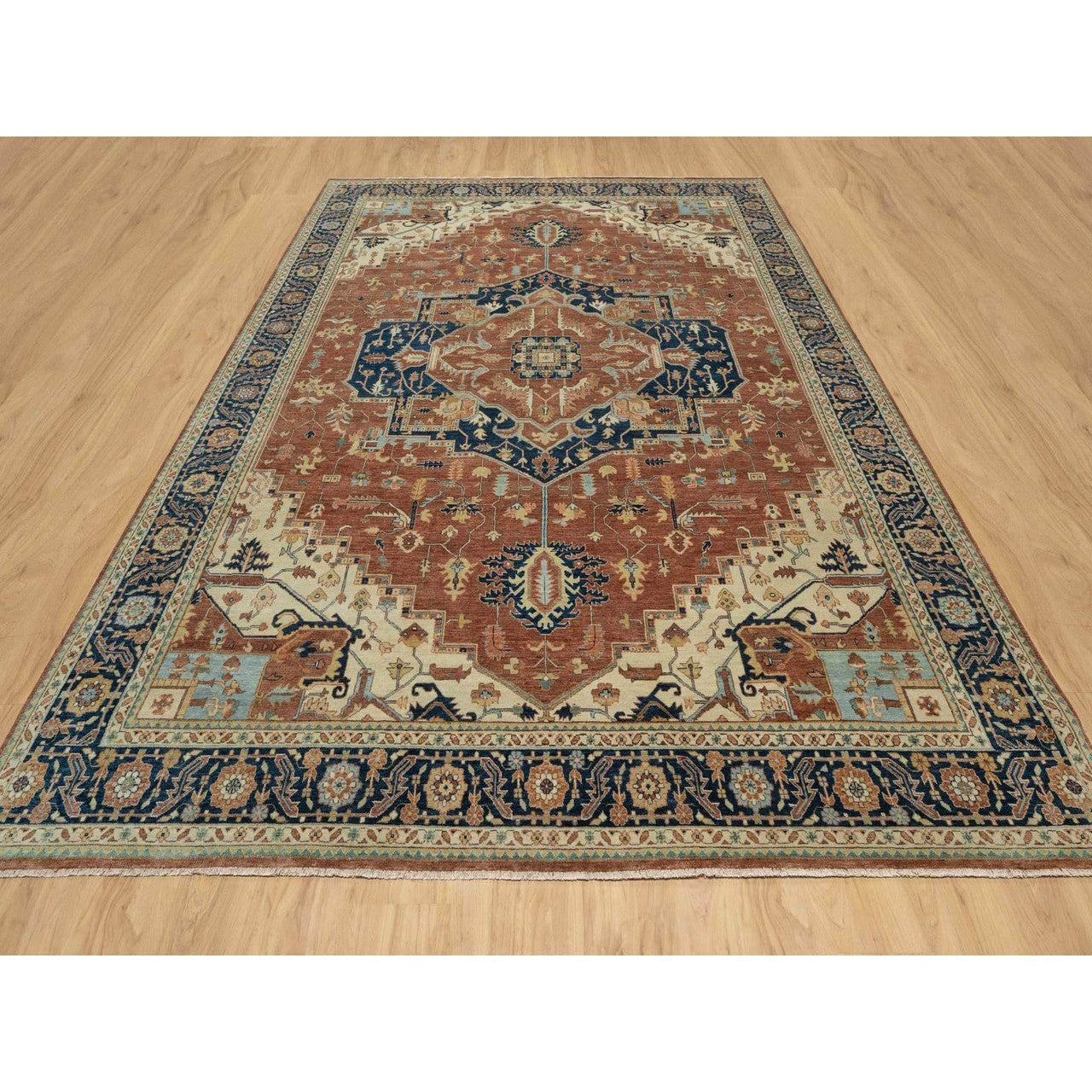 Red 8'9" x 12'1" Heriz Hand knotted Wool Rug - Sku: O090928