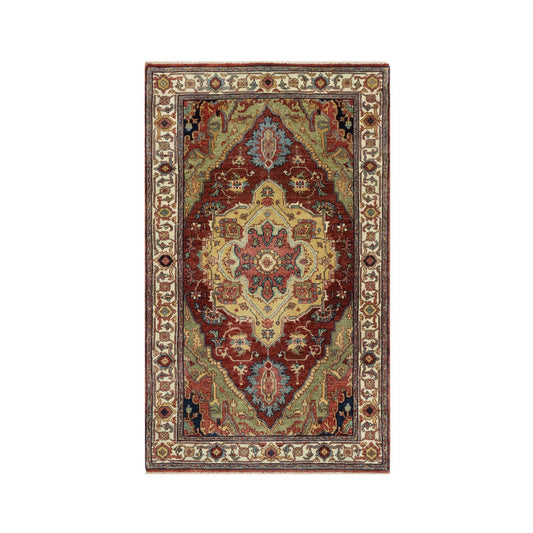 Heriz Wool Hand Knotted Rug Red Ivory 3.2X5.3 -O090931