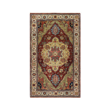 Heriz Wool Hand Knotted Rug Red Ivory 3.2X5.3 -O090931