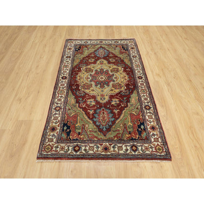 Heriz Wool Hand Knotted Rug Red Ivory 3.2X5.3 -O090931