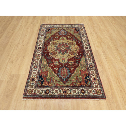 Heriz Wool Hand Knotted Rug Red Ivory 3.2X5.3 -O090931