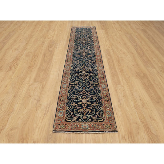 Heriz Wool Hand Knotted Rug Blue Red 2.8X12.1 -O090932