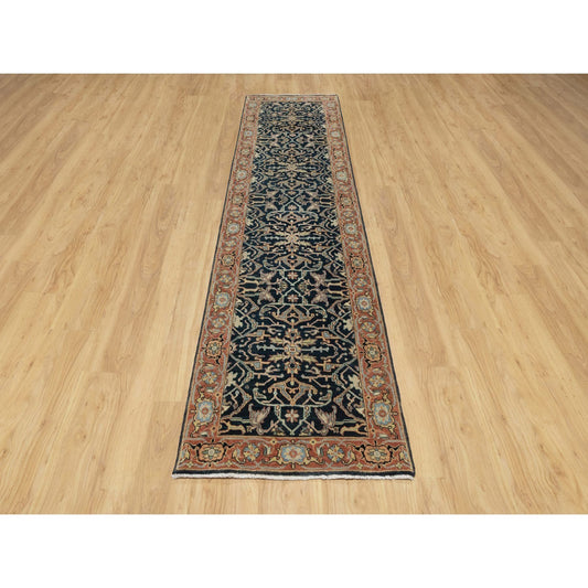 Heriz Wool Hand Knotted Rug Blue Red 2.6X10.1 -O090933