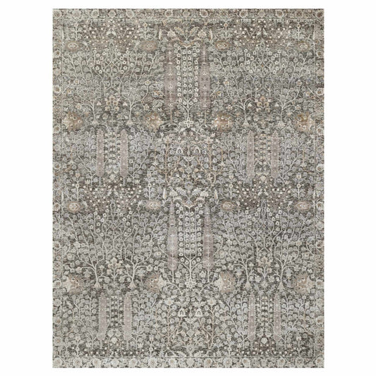 Transitional Wool & Silk Hand Knotted Rug Grey No Border 9.0X11.11 -O090940