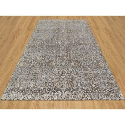 Transitional Wool & Silk Hand Knotted Rug Grey No Border 9.0X11.11 -O090940