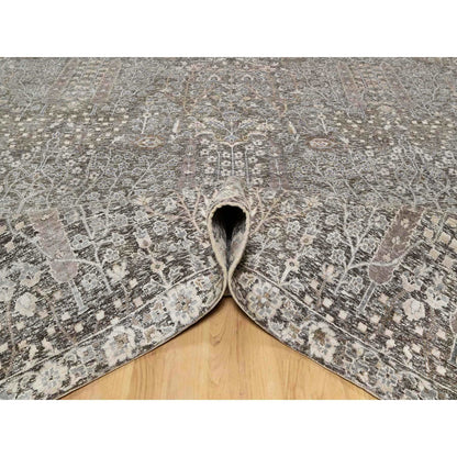 Transitional Wool & Silk Hand Knotted Rug Grey No Border 9.0X11.11 -O090940