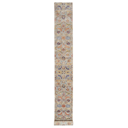 Transitional Wool & Silk Hand Knotted Rug Beige No Border 2.7X23.10 -O090943