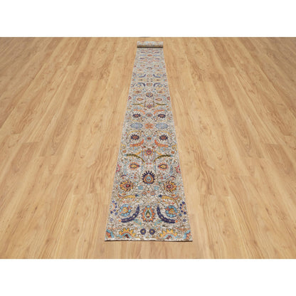 Transitional Wool & Silk Hand Knotted Rug Beige No Border 2.7X23.10 -O090943