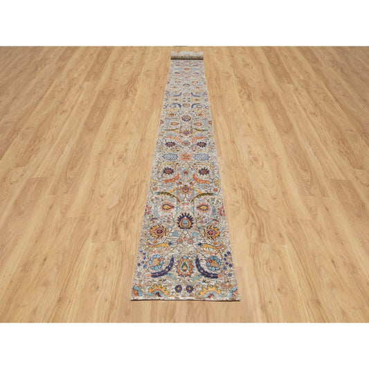 Transitional Wool & Silk Hand Knotted Rug Beige No Border 2.7X23.10 -O090943