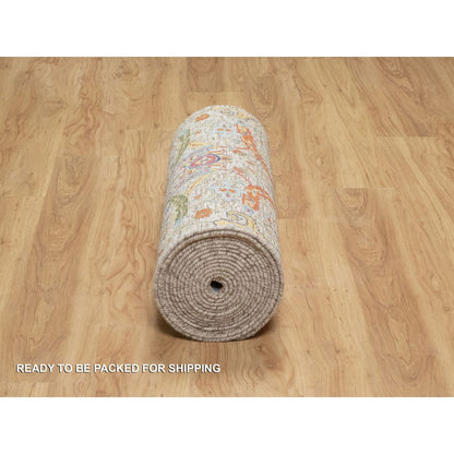 Transitional Wool & Silk Hand Knotted Rug Beige No Border 2.7X23.10 -O090943