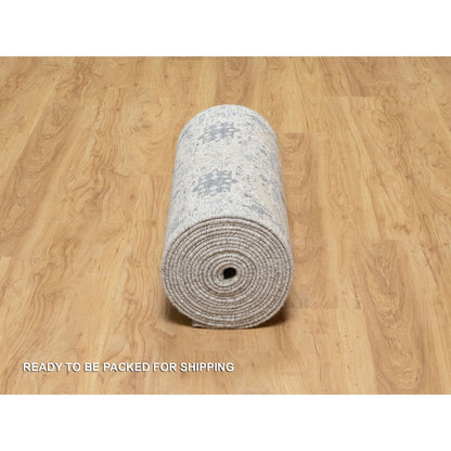 Transitional Wool & Silk Hand Knotted Rug Ivory No Border 2.7X25.9 -O090944