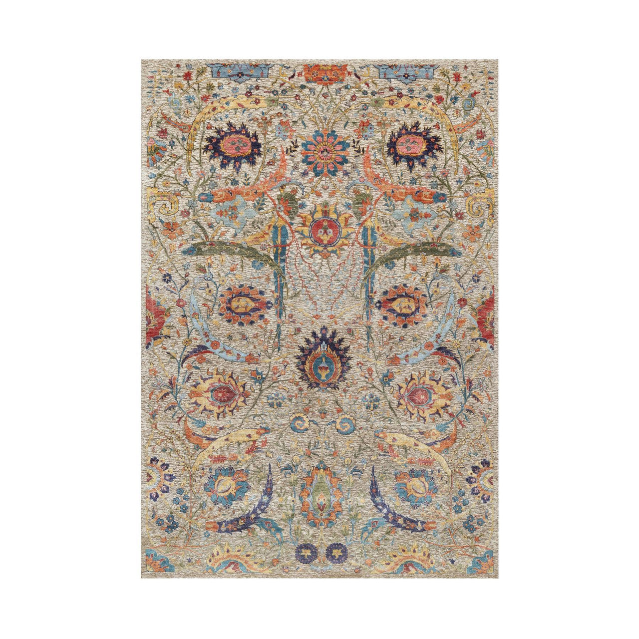Beige 6'3" x 9'1" Transitional Hand knotted Wool/Silk Rug - Sku: O090947