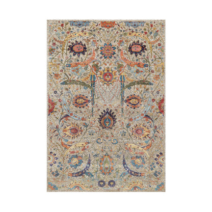 Transitional Wool & Silk Hand Knotted Rug Beige No Border 6.3X9.1 -O090947