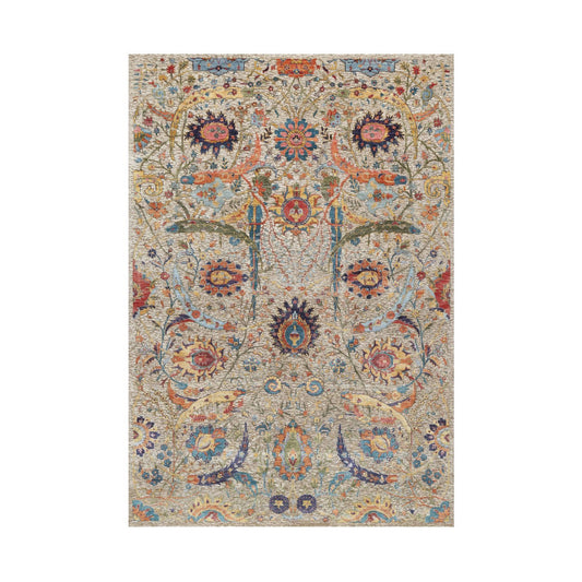 Transitional Wool & Silk Hand Knotted Rug Beige No Border 6.3X9.1 -O090947