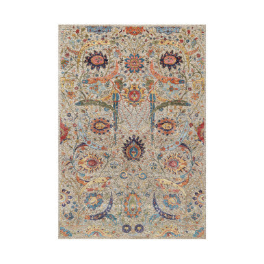 Transitional Wool & Silk Hand Knotted Rug Beige No Border 6.3X9.1 -O090947